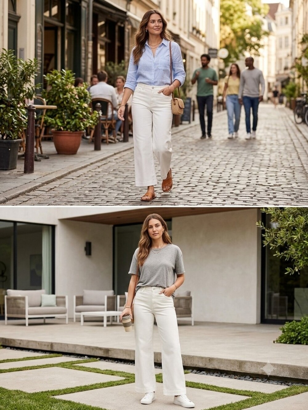 Scotch & Soda Amsterdam High-Rise Wide-Leg Jeans in White. Size 8/29
